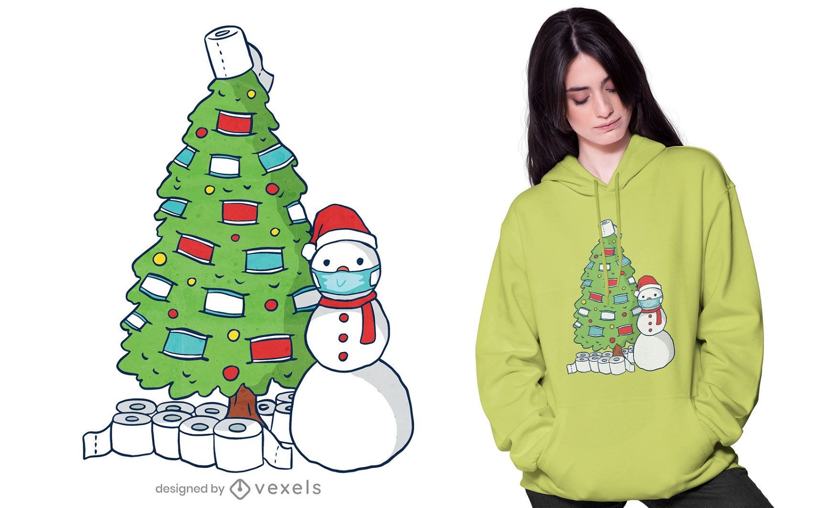 Diseño de camiseta de árbol de navidad en cuarentena