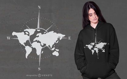 World map compass t-shirt design World map compass t-shirt design