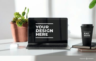 Laptop and cup mockup composition