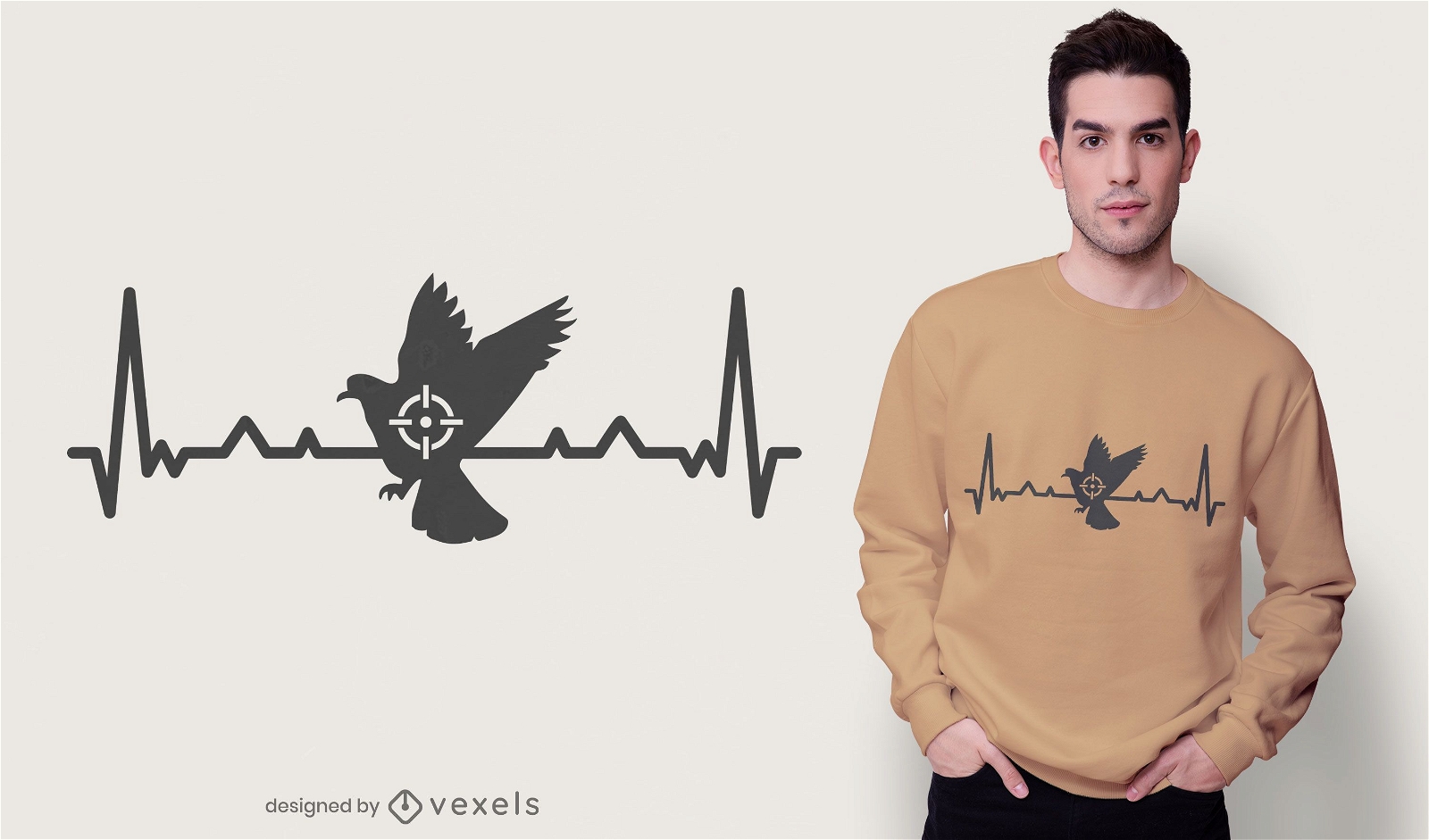 Diseño de camiseta de caza de palomas latidos del corazón.