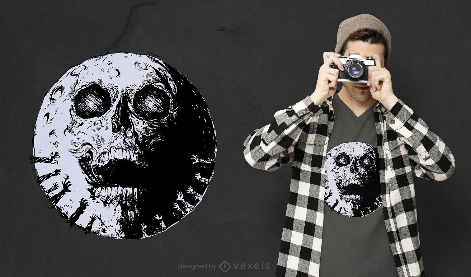 Diseño de camiseta skull moon