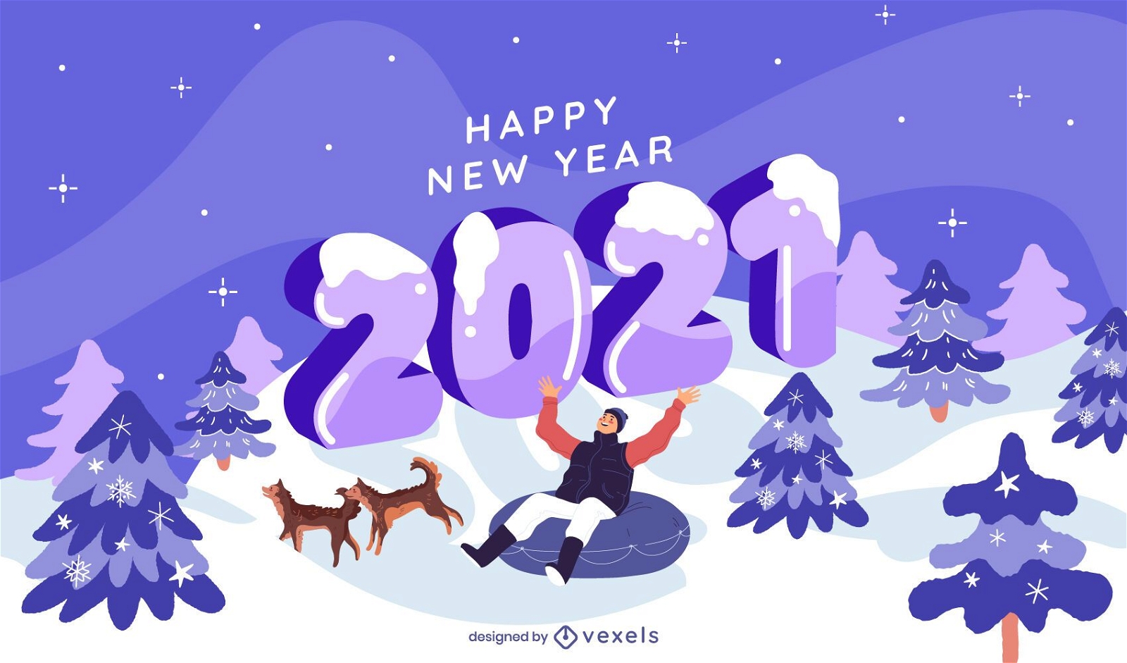 Desenho de ilustração de inverno de ano novo de 2021