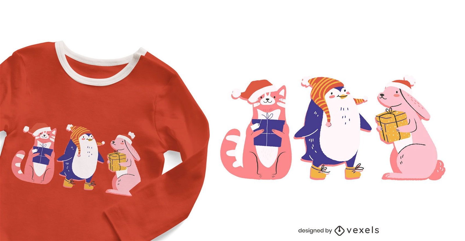 Design de camisetas de animais fofos de natal