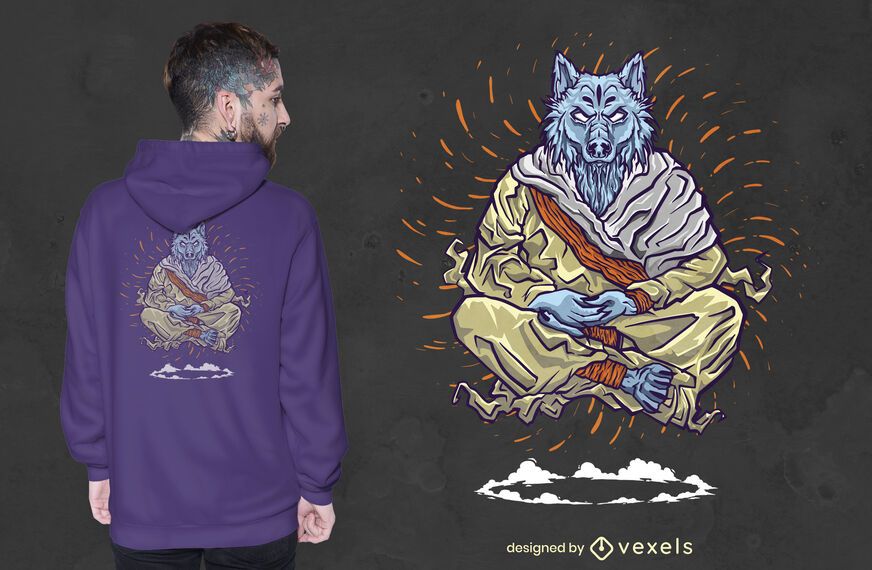 Diseño de camiseta de monje meditando. Diseño de camiseta de monje meditando.