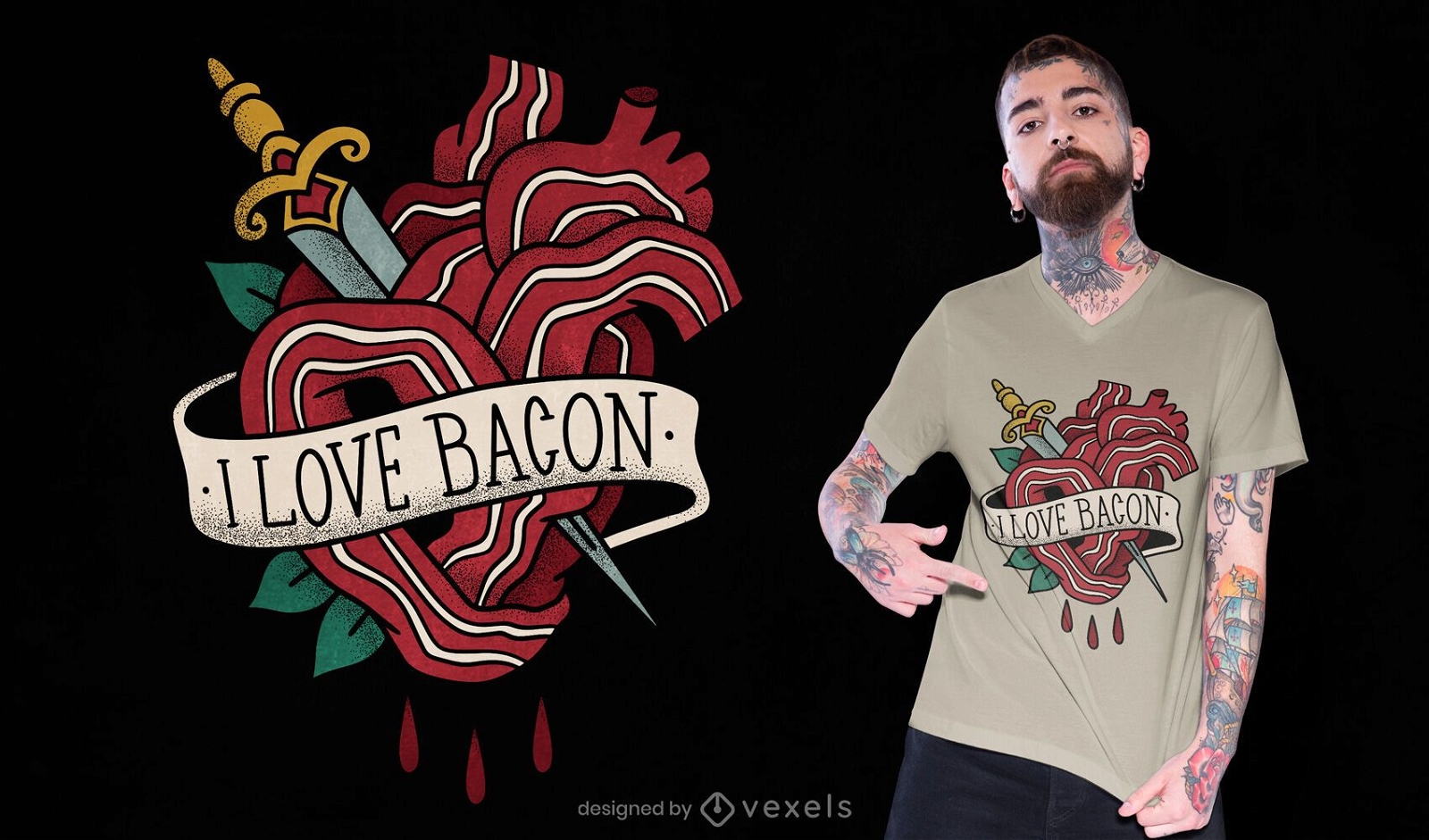Eu amo o design de camisetas com tatuagem de bacon