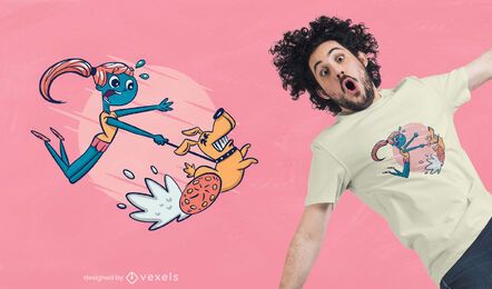 Diseño de camiseta mujer paseando perro