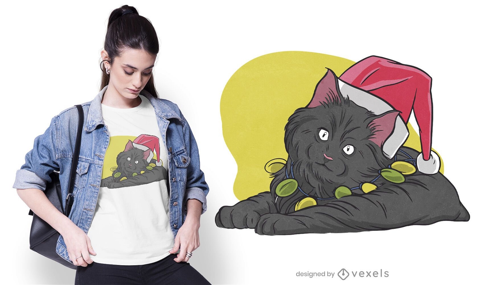Christmas black cat t-shirt design