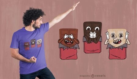 Design de t-shirt com três chocolates