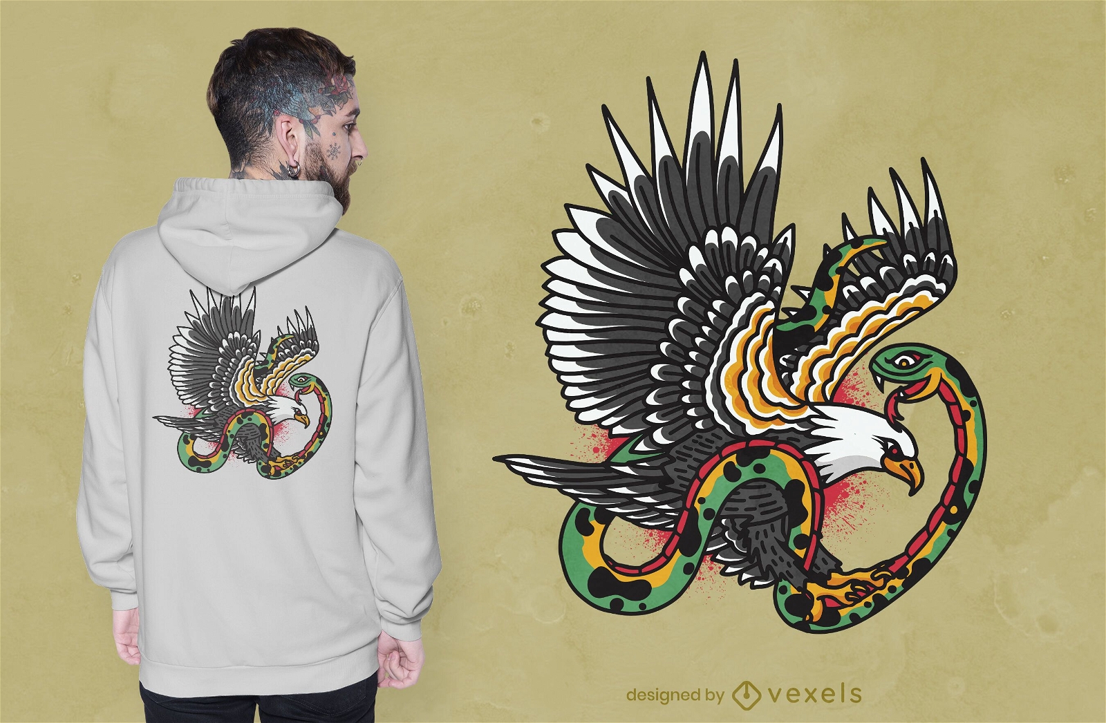 Design de camiseta com tatuagem de cobra águia