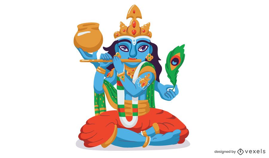 Diseño de ilustración de dios Krishna Diseño de ilustración de dios Krishna