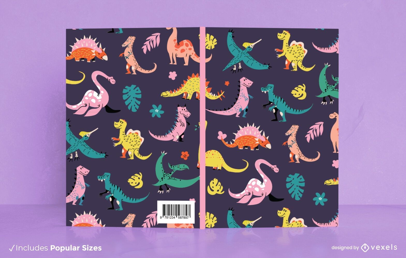 Diseño de portada de libro de patrón de dinosaurio