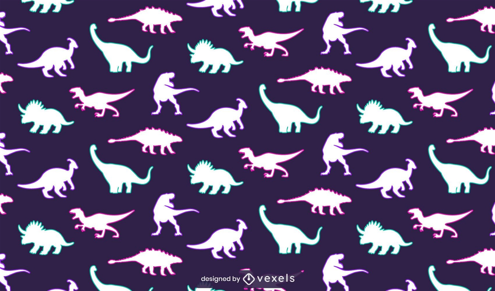 Desenho de padrão de néon dinossauros