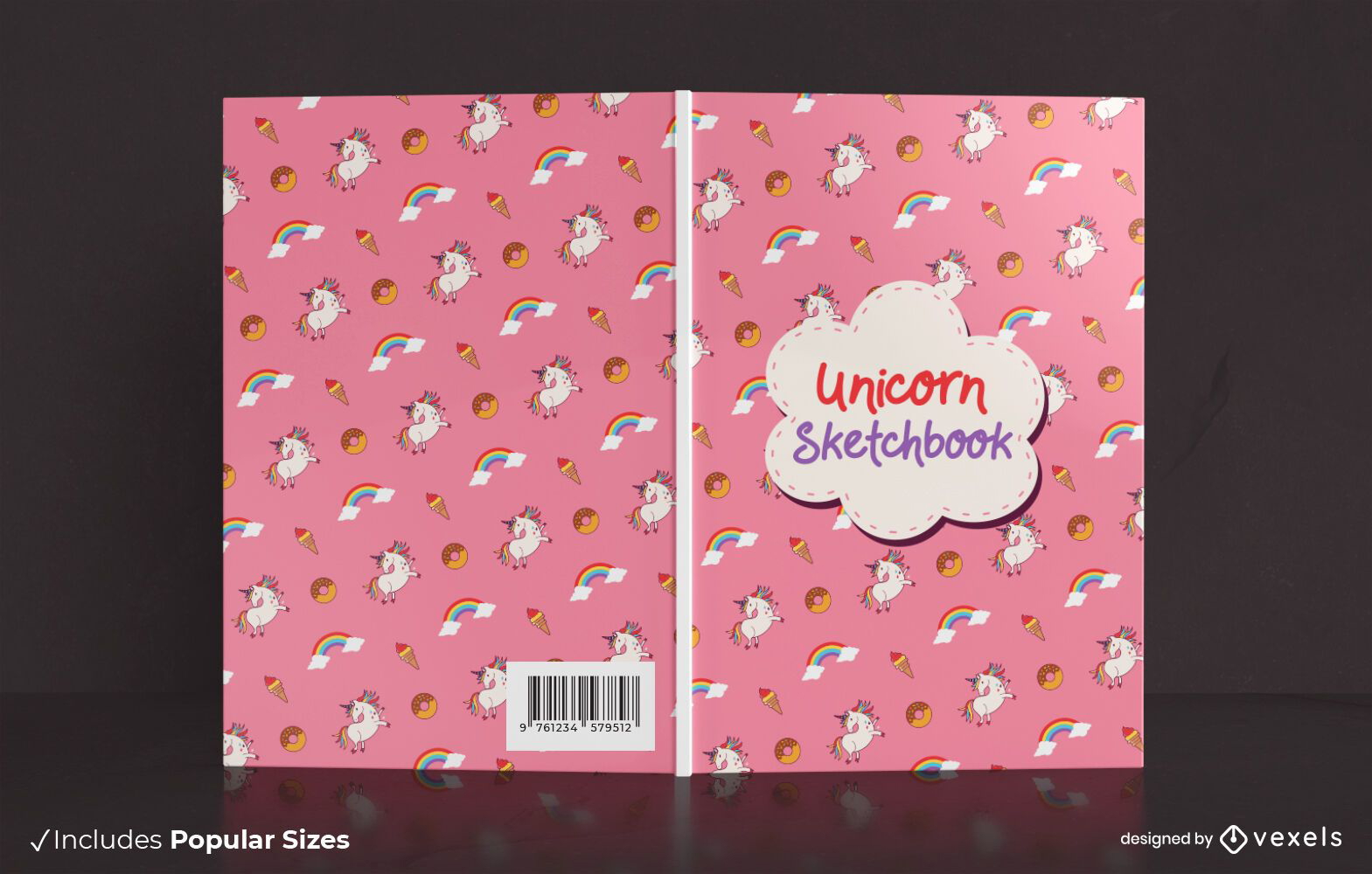 Diseño de portada de libro de cuaderno de bocetos de unicornio