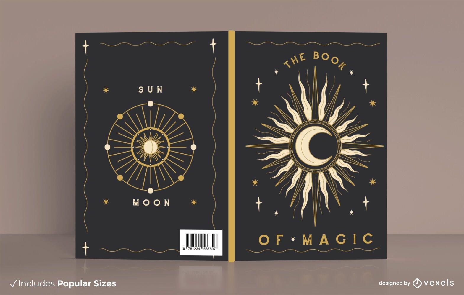 Diseño de portada de libro sol y luna.