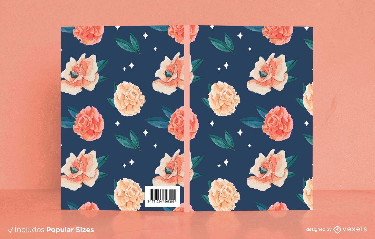 Diseño de portada de libro de flores de acuarela