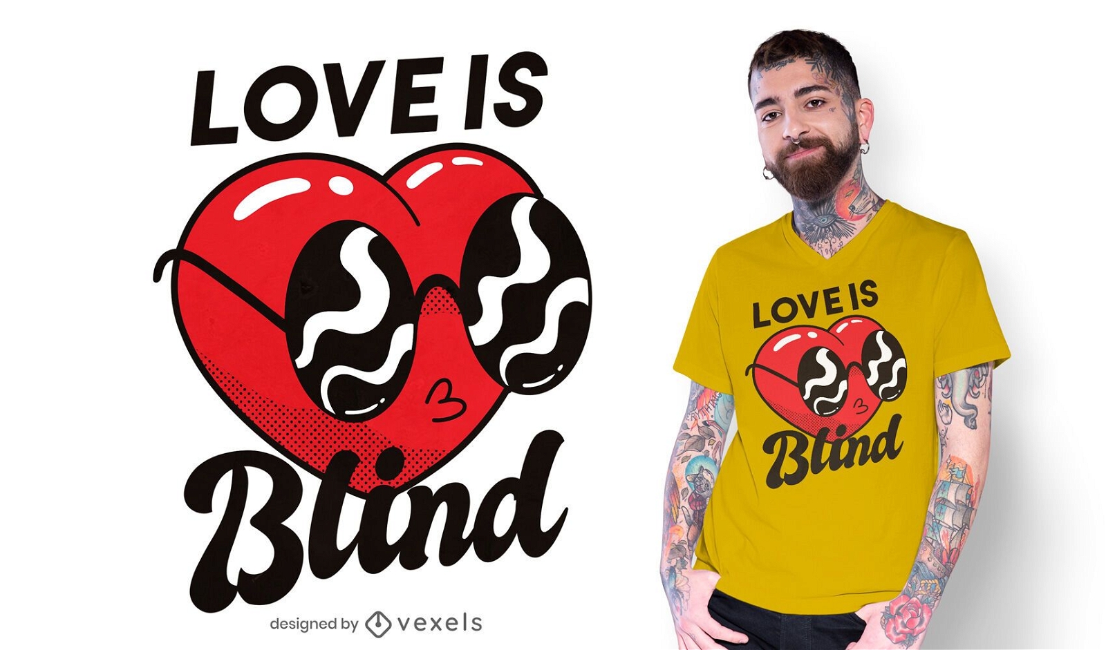 Design de camiseta com coração cego