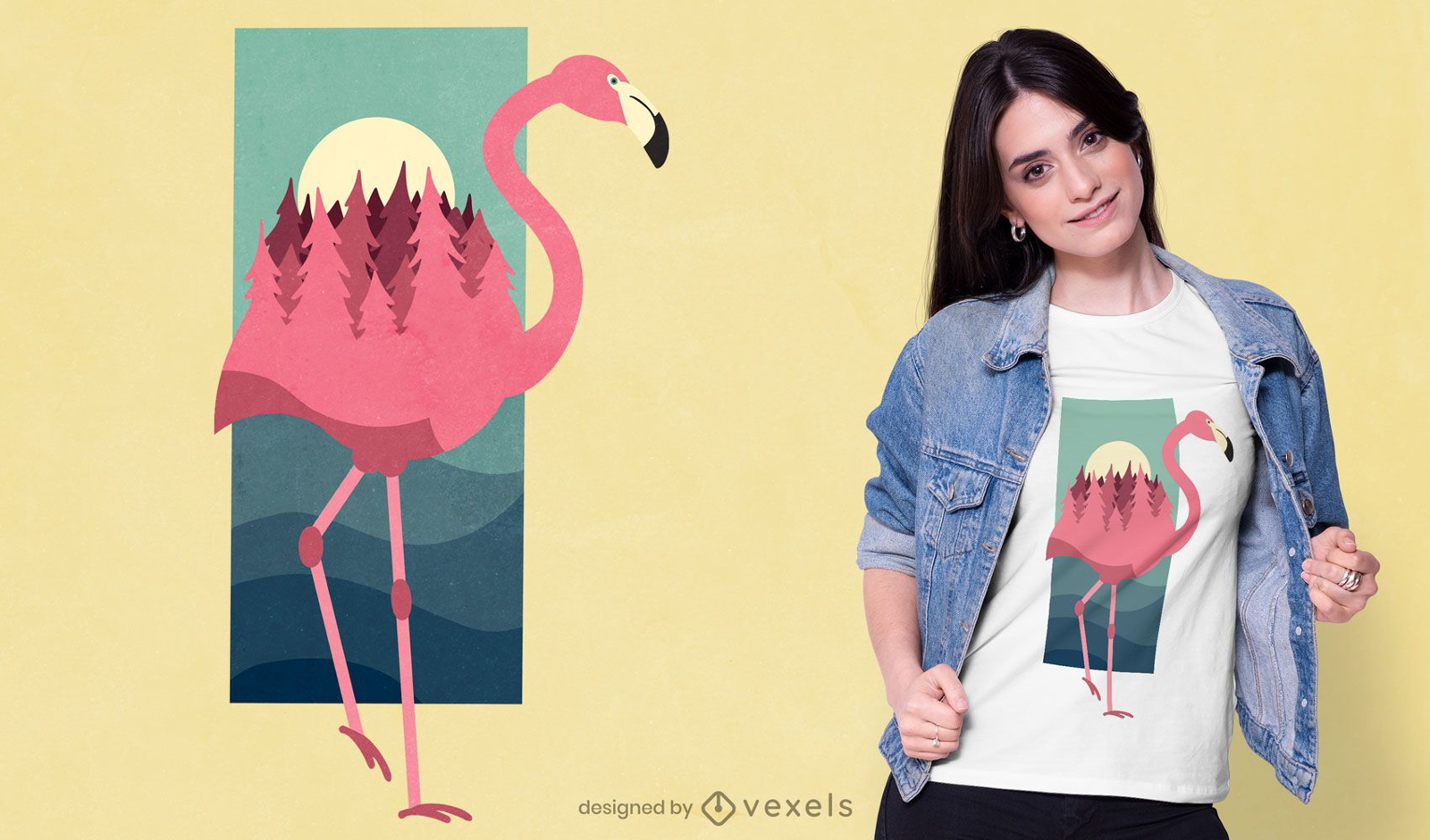 Design de t-shirt da floresta Flamingo