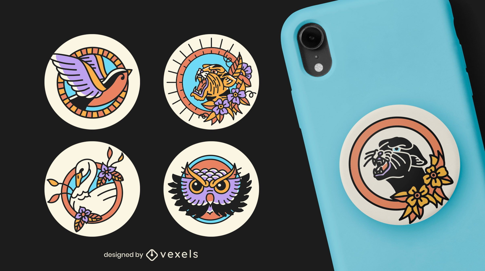 Tattoo animals popsocket set