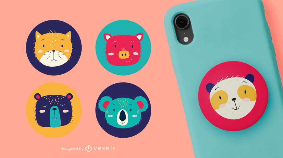 Conjunto de popsocket de cabezas de animales lindos Conjunto de popsocket de cabezas de animales lindos