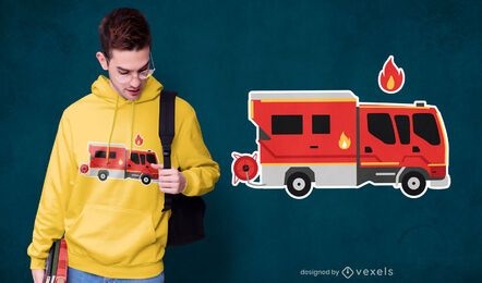 Diseño de camiseta con pegatina de camión de bomberos