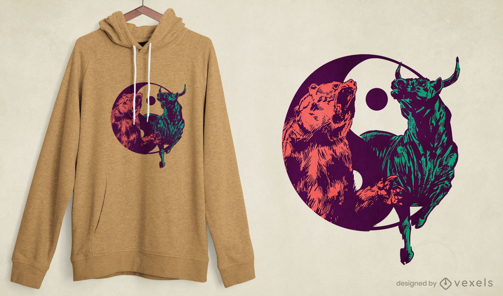 Yin yang bull bear t-shirt design