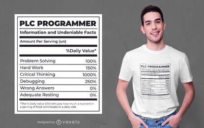 Design de t-shirt do rótulo de fatos nutricionais para programador