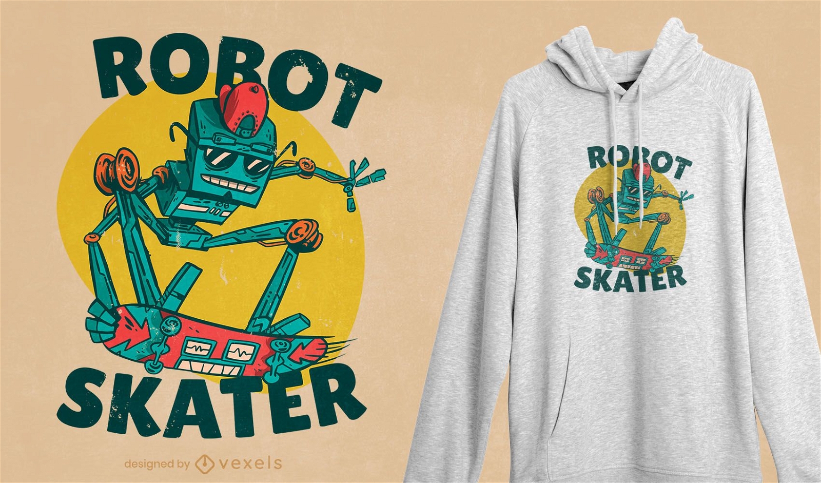 Diseño de camiseta robot skater.