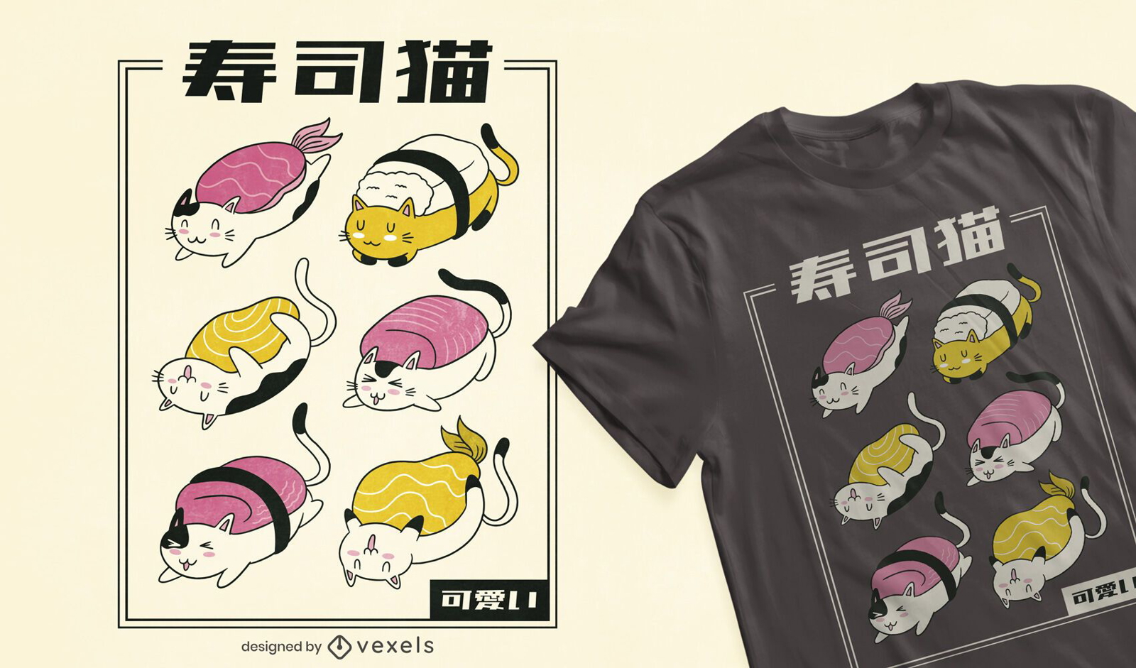 Design de t-shirt Sushi Cat Roll