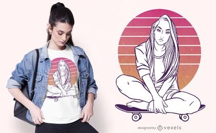 Diseño de camiseta skater girl sunset