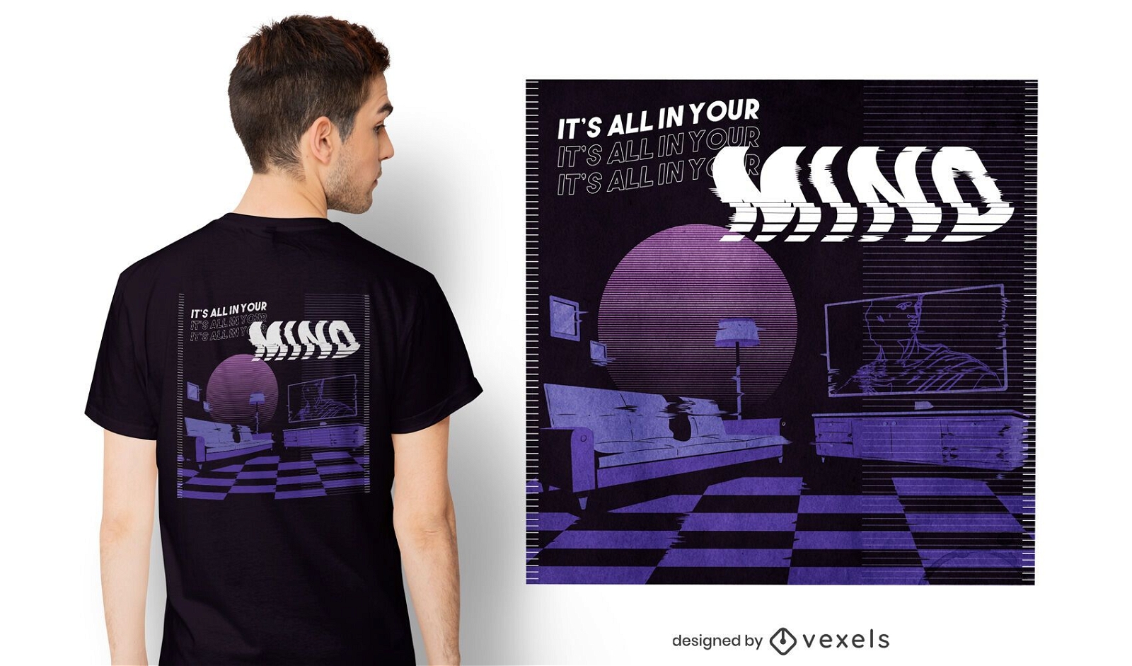 Diseño de camiseta de vaporwave todo en tu mente