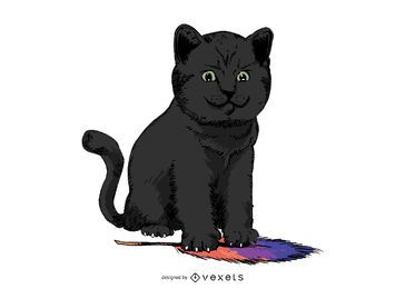 Black cat feather illustration design Black cat feather illustration design