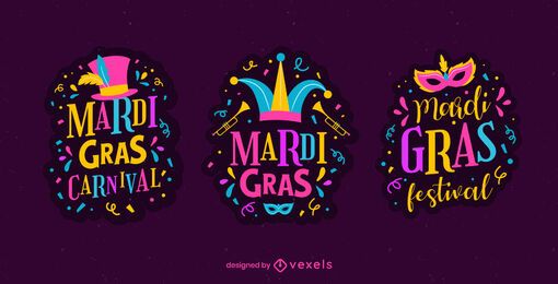 Conjunto de insignias de carnaval de Mardi Gras Conjunto de insignias de carnaval de Mardi Gras