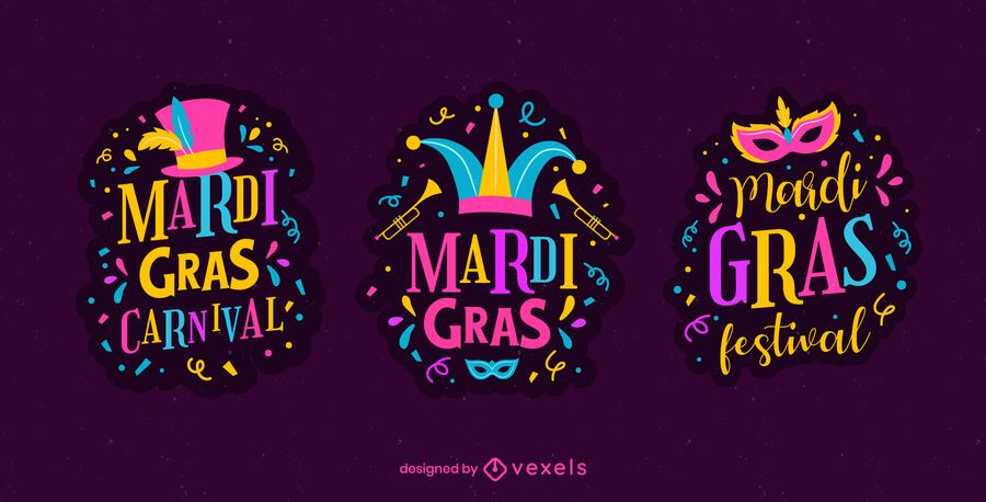 Conjunto de insignias de carnaval de Mardi Gras Conjunto de insignias de carnaval de Mardi Gras