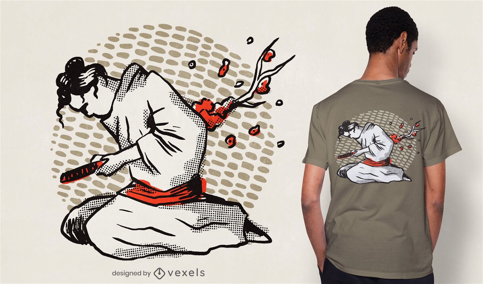 Diseño de camiseta samurai harakiri