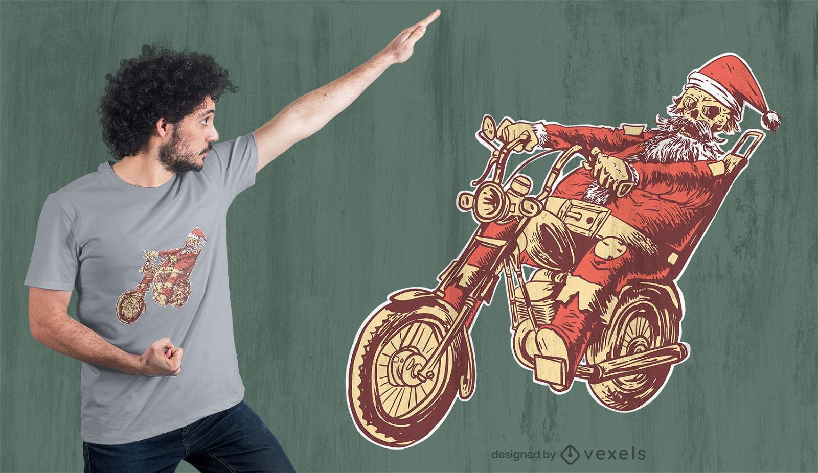 Design de t-shirt de esqueleto de moto santa