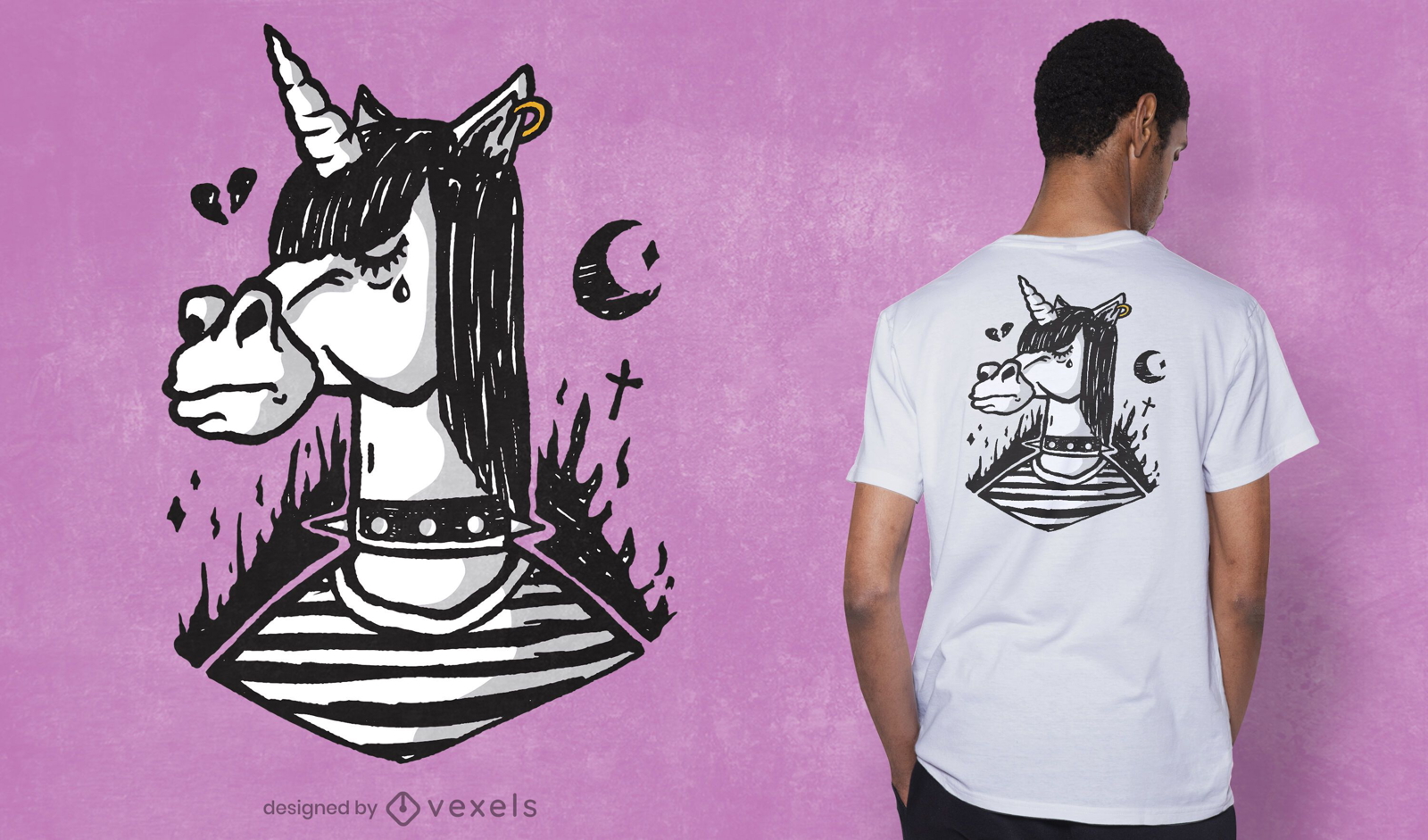 Diseño de camiseta emo unicornio