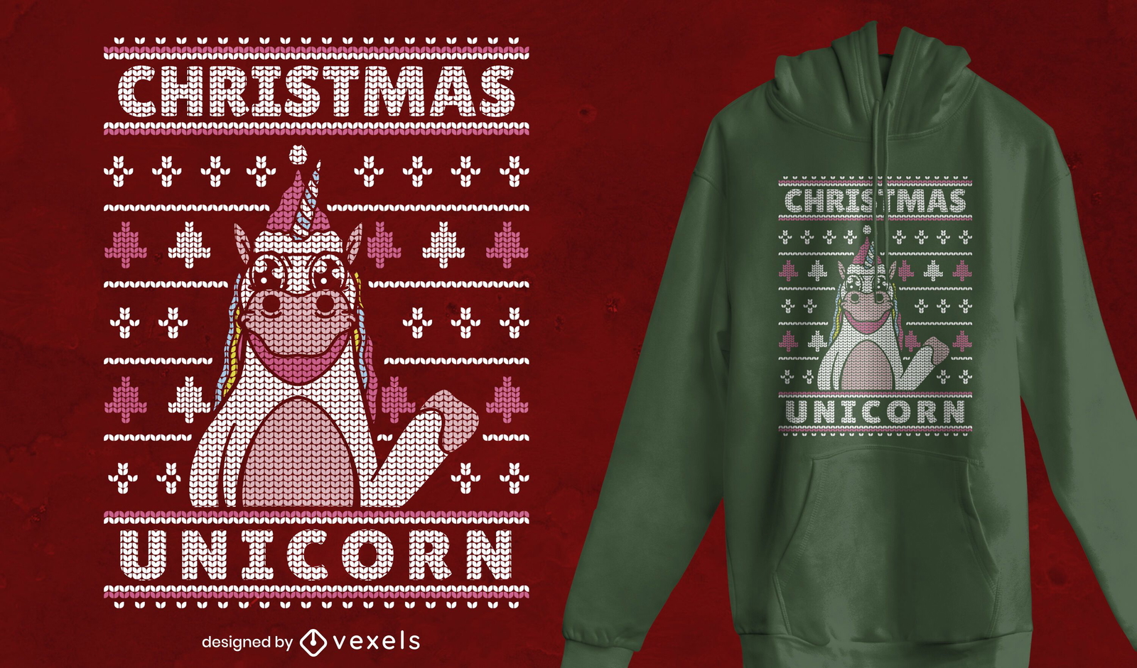 Design de camiseta de suéter de natal de unicórnio feio