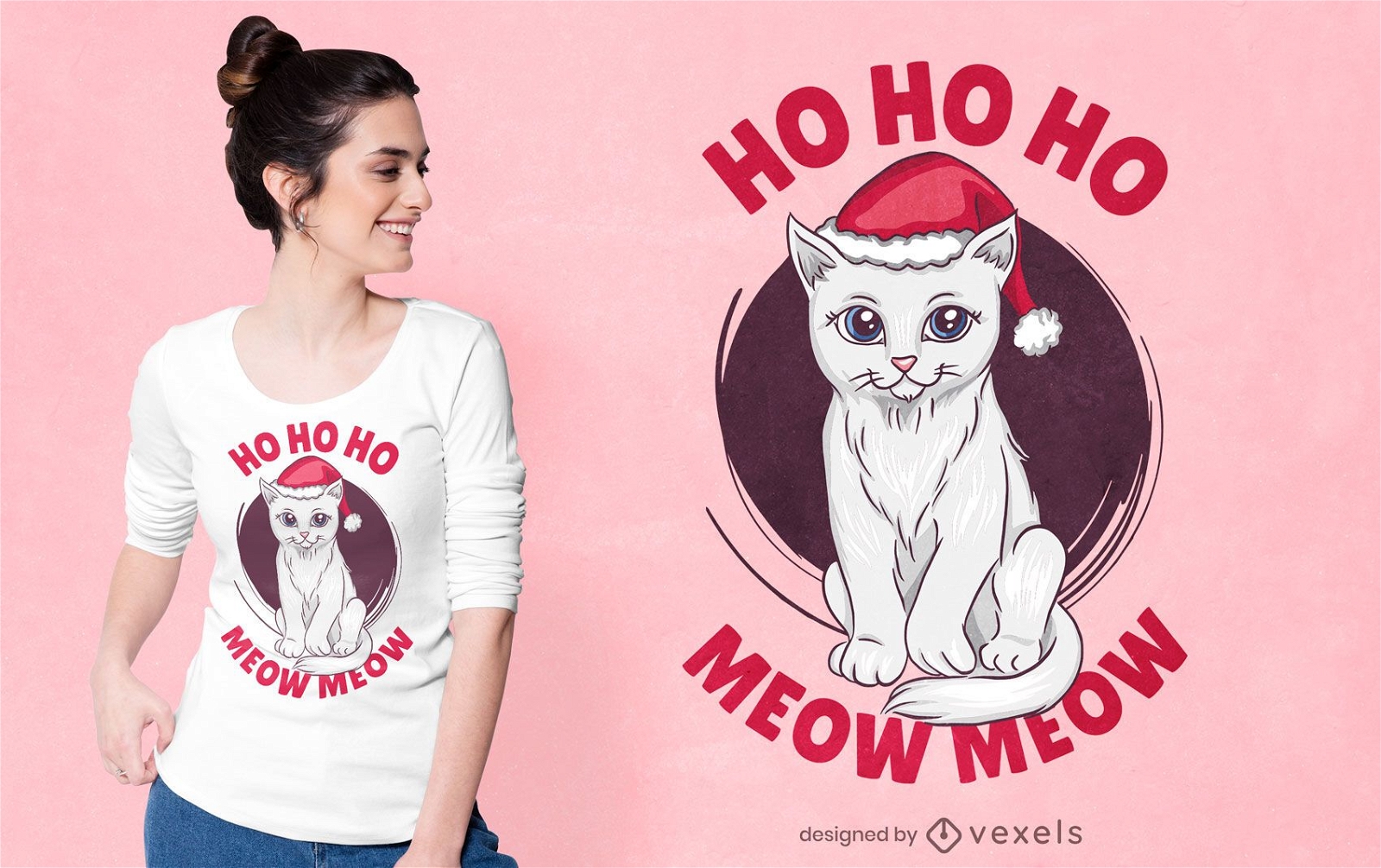 Design fofo de t-shirt de gato de natal