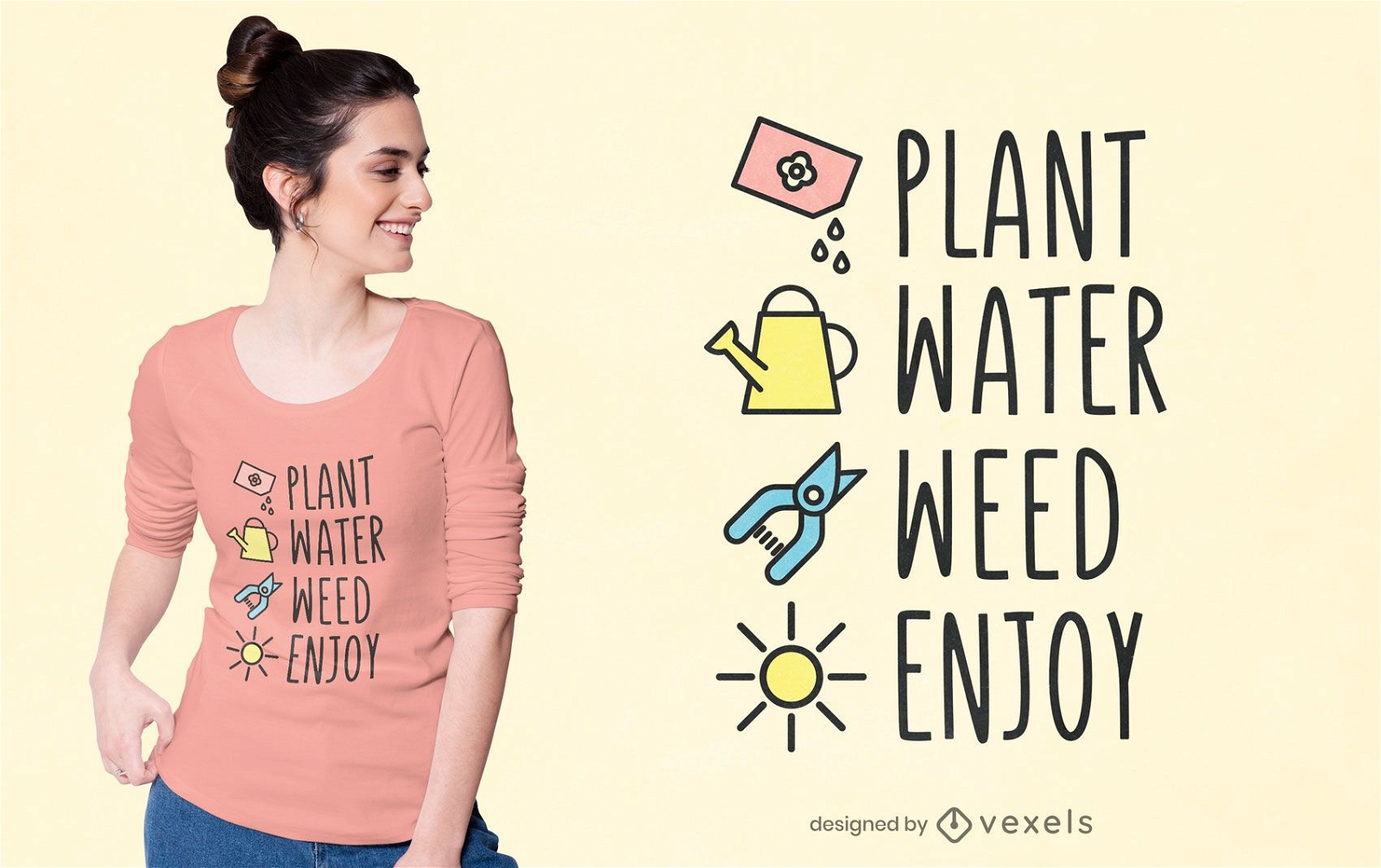 Design de t-shirt com passos de jardinagem