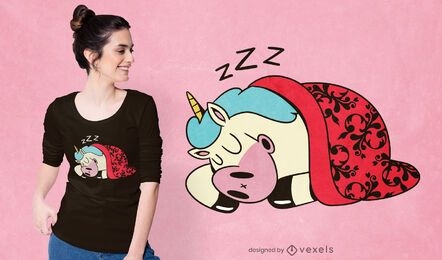 Diseño de camiseta de unicornio durmiendo
