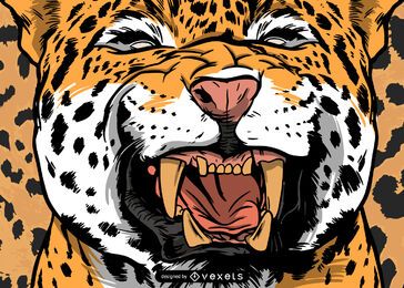Desenho de ilustração de leopardo rugindo Desenho de ilustração de leopardo rugindo
