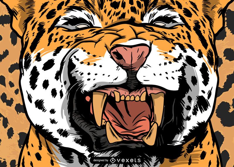 Diseño de ilustración de leopardo rugiente Diseño de ilustración de leopardo rugiente