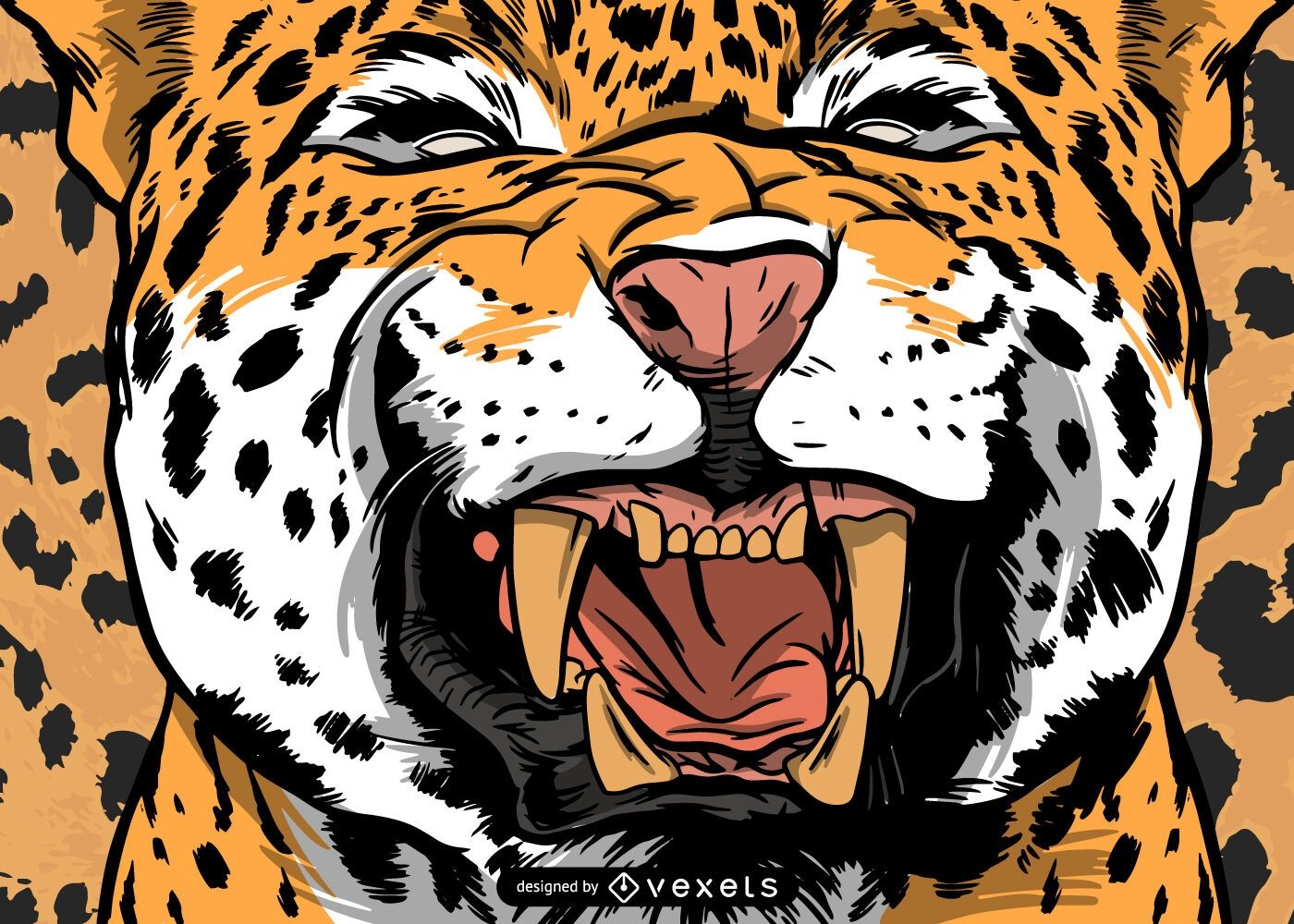 Desenho de ilustração de leopardo rugindo