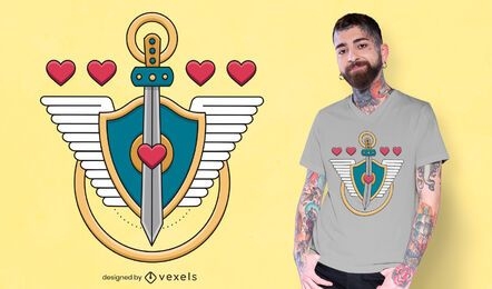 Design de t-shirt de espada escudo