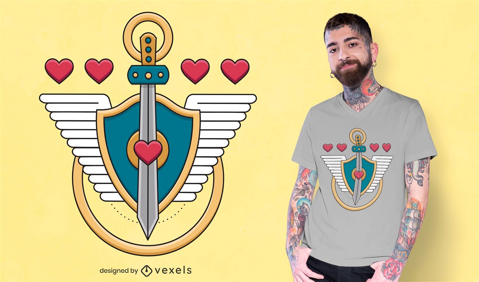 Design de t-shirt de espada escudo