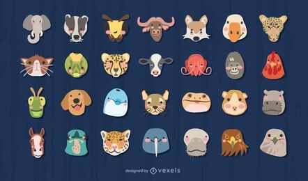 Conjunto de design de cabeças de animais fofas