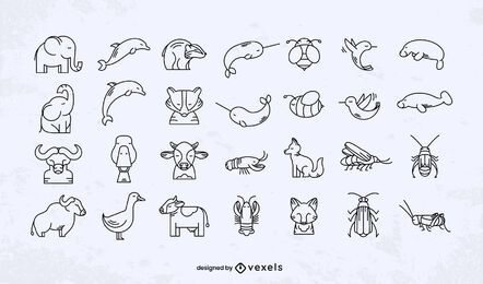 Niedliche Tiere Schlaganfall Design-Set