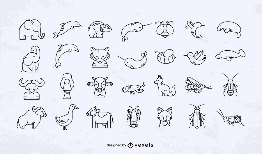 Cute animals stroke design set Cute animals stroke design set