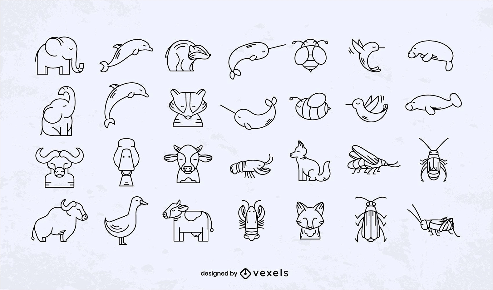 Cute animals stroke design set
