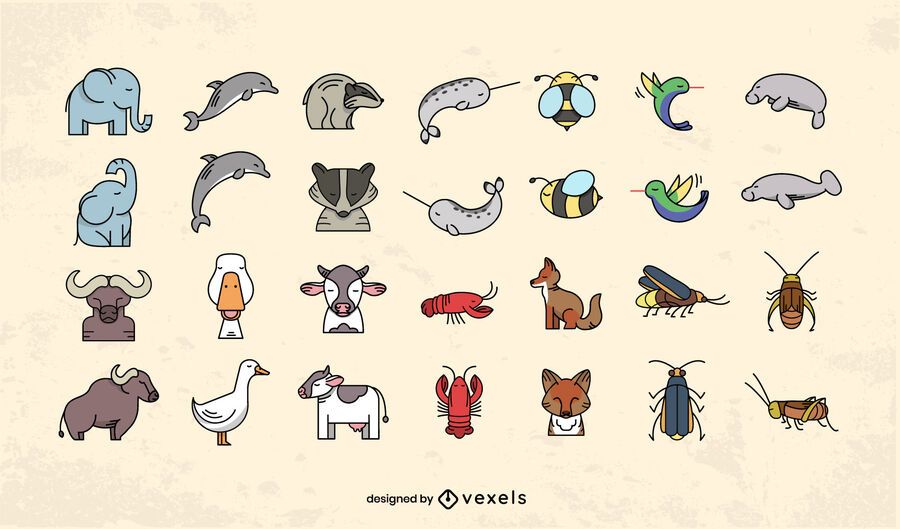 Cute animals flat design set Cute animals flat design set
